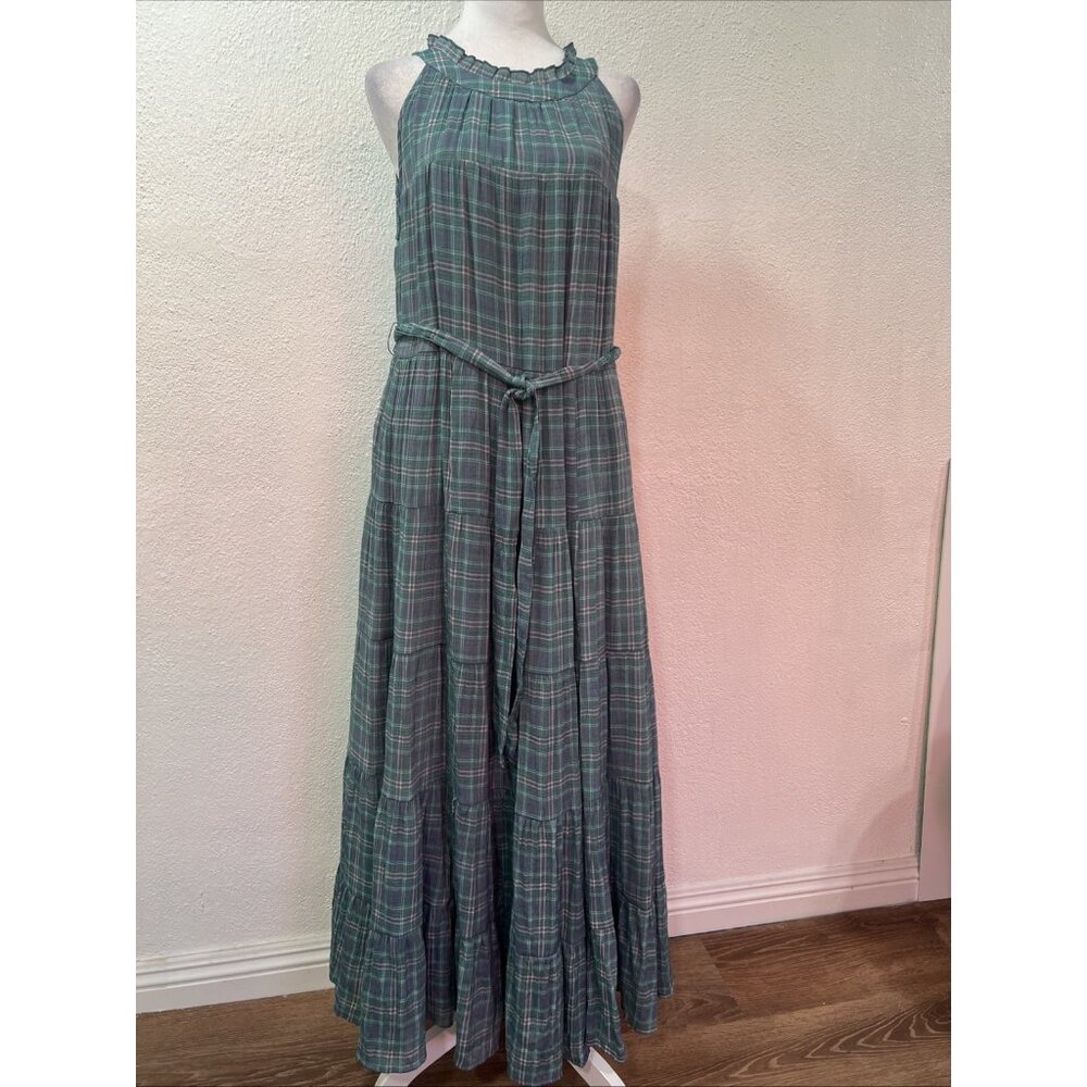 Torrid Maxi Lindsay Tiered Plaid Pockets sleeveless Blue Dresss Size 0‎ lined
